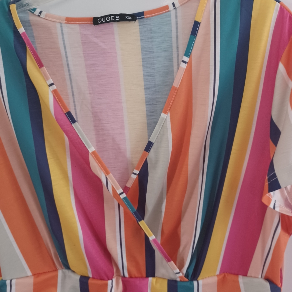Ouges Summery Criscross Bodice Multi Striped Dres… - image 3